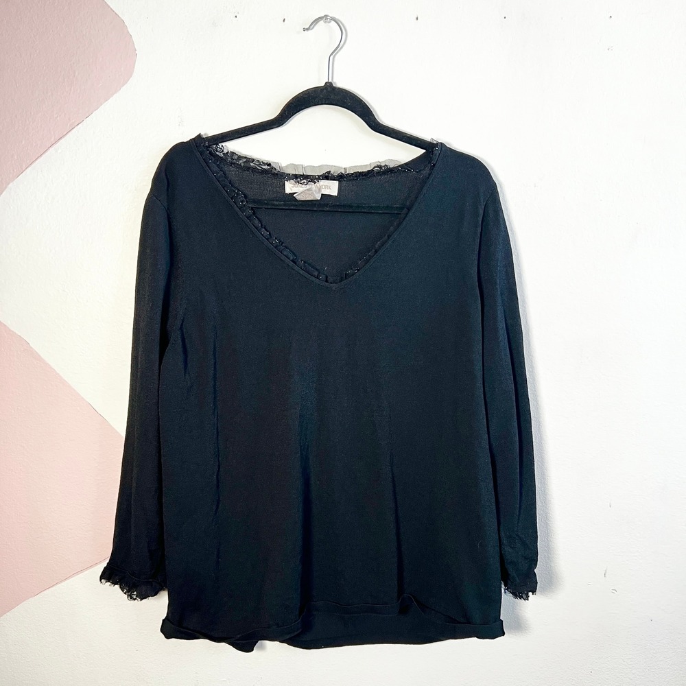 Vintage Y2K Black Long Sleeve Top Sz 1X Gothic Emo Grunge Punk Indie Sleaze